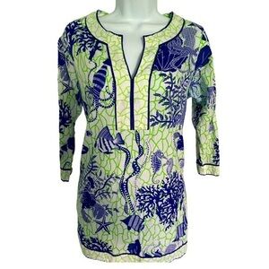 Gretchen Scott Tunic Top - S green blue white , cotton